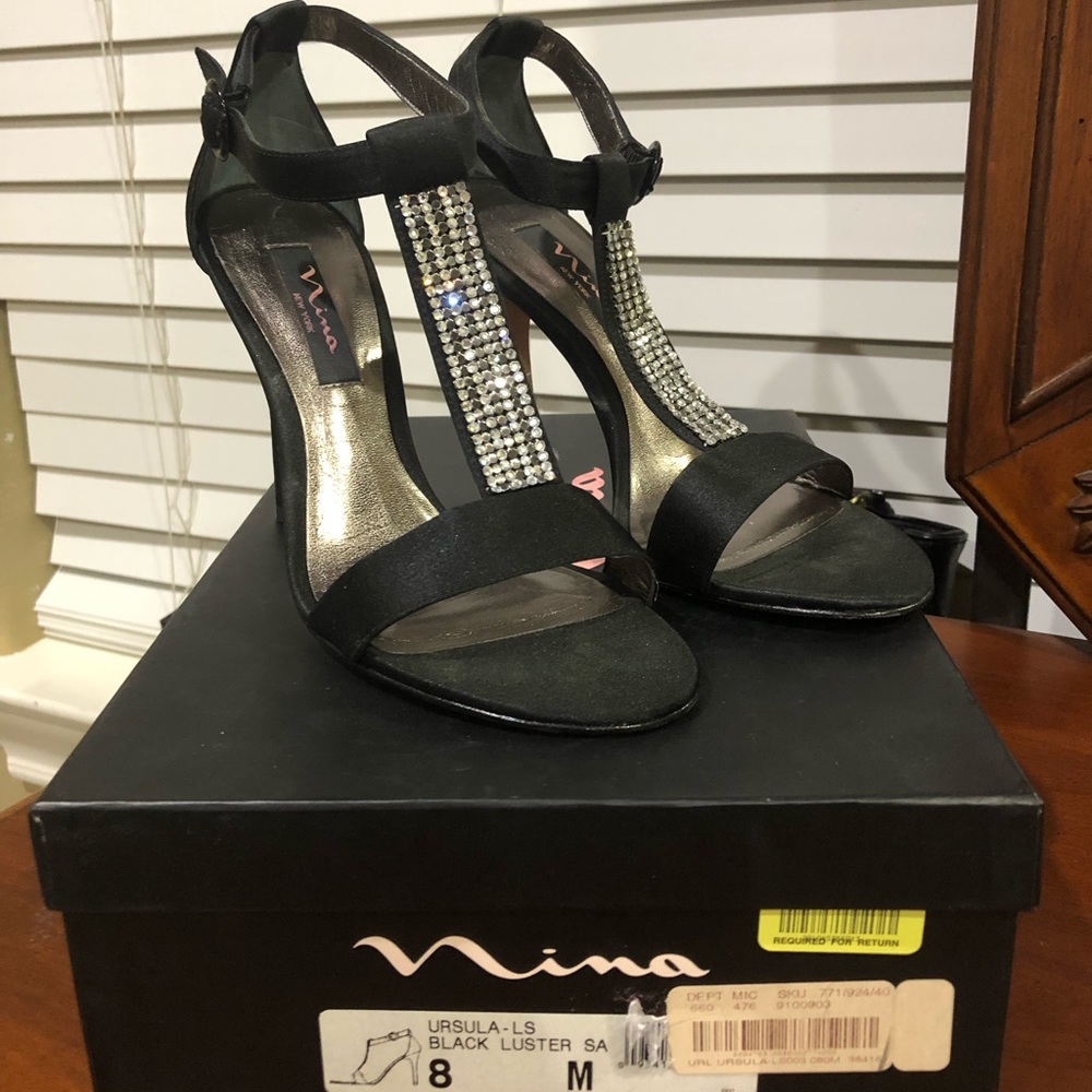 Nina black “Ursula” rhinestone heels